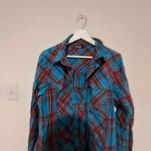 Cruel Girl Blue and Red Plaid Western Shirt
